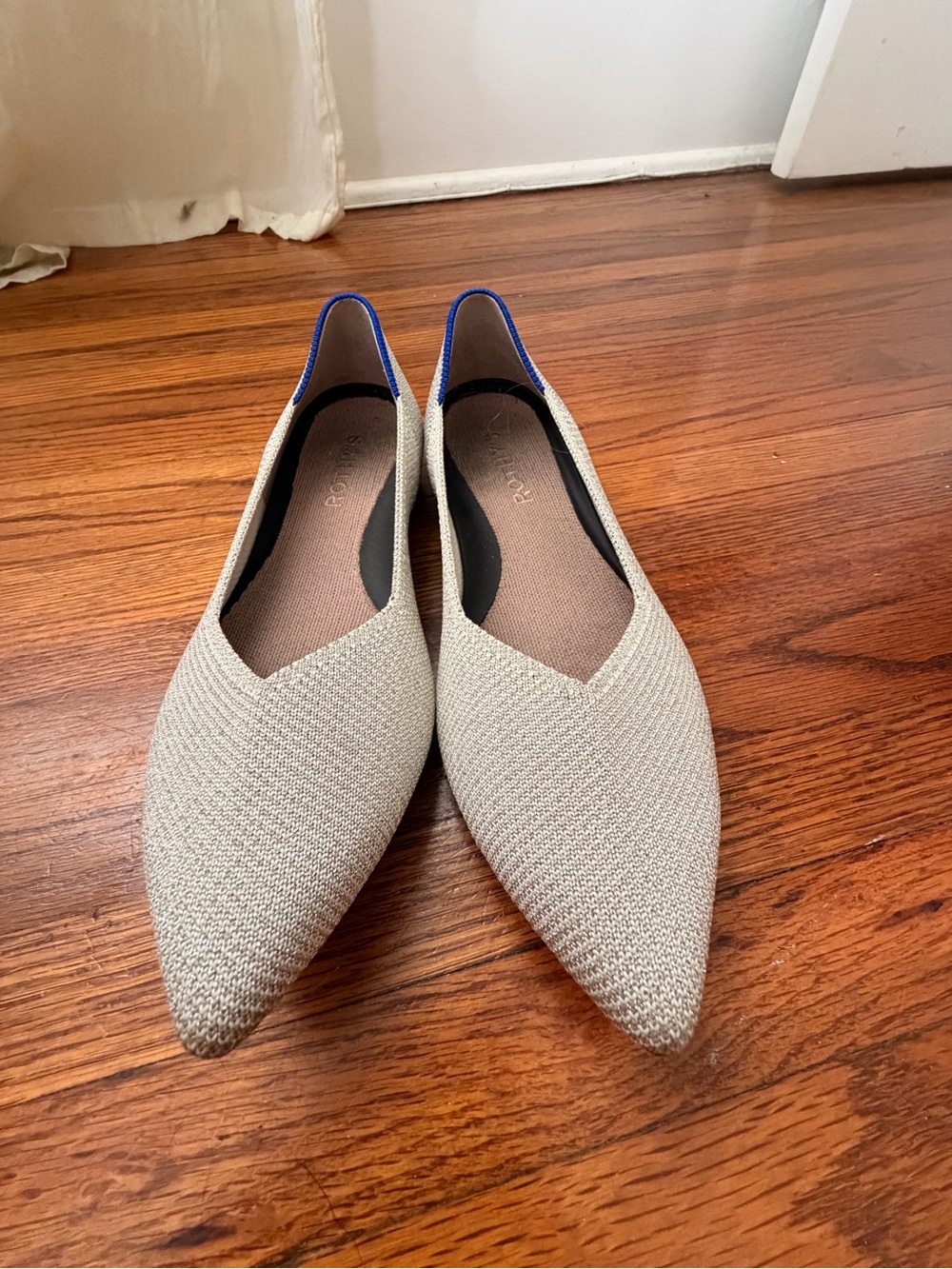 Rothy's Pointed Knit Flats Shimmery Silver